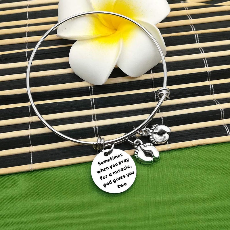 Baipilu Mom Bracelets Twins Jewelry Gift Sometimes When You Pray for a Miracle, God Gives You Two Twin Mom Jewelry Footprint Expandable Bracelet Mother's Day Thanksgiving Christmas Birthday Gift 1PCS - Image 5